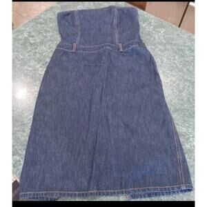 J Crew Strapless Denim Dress Women's 6 Petite 100% Cotton Split Back Side Zip